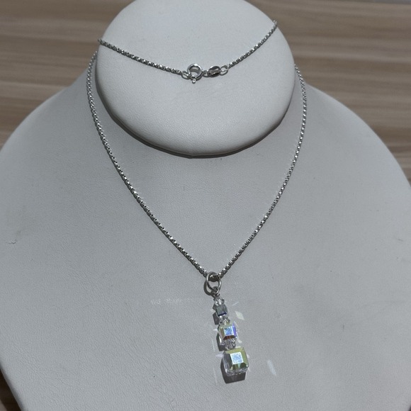 Source Unknown Jewelry - 925 Sterling Silver Faceted Crystal Pendant Necklace & Dangle Earrings Set